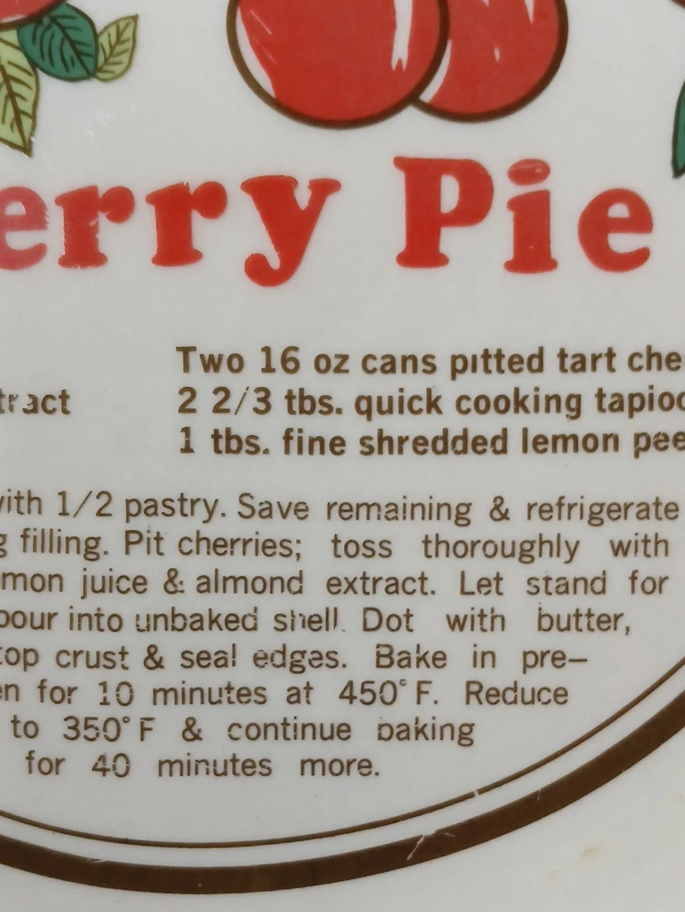 Cherry Pie Ceramic Pie Plate Baking Dish
